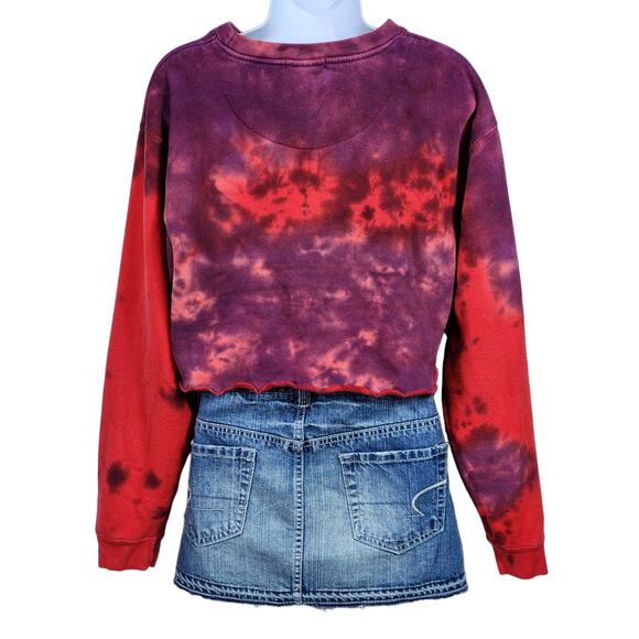 Neema California Chloe Red Purple Crop Pullover Sweatshirt M Tie-Dye Sun Washed - Picture 14 of 14